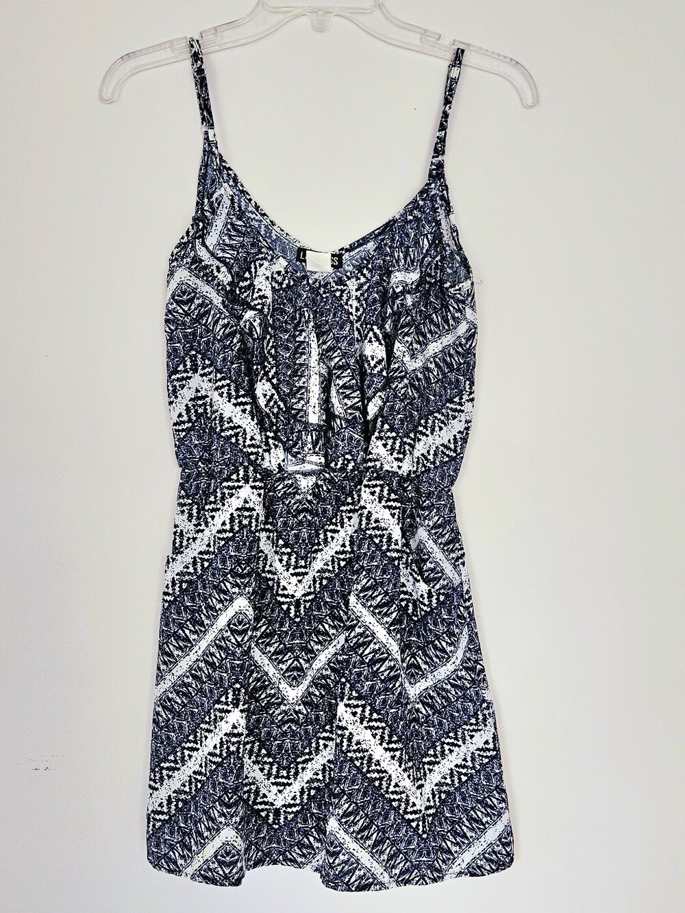 Sleeveless Navy Chevron Print Dress